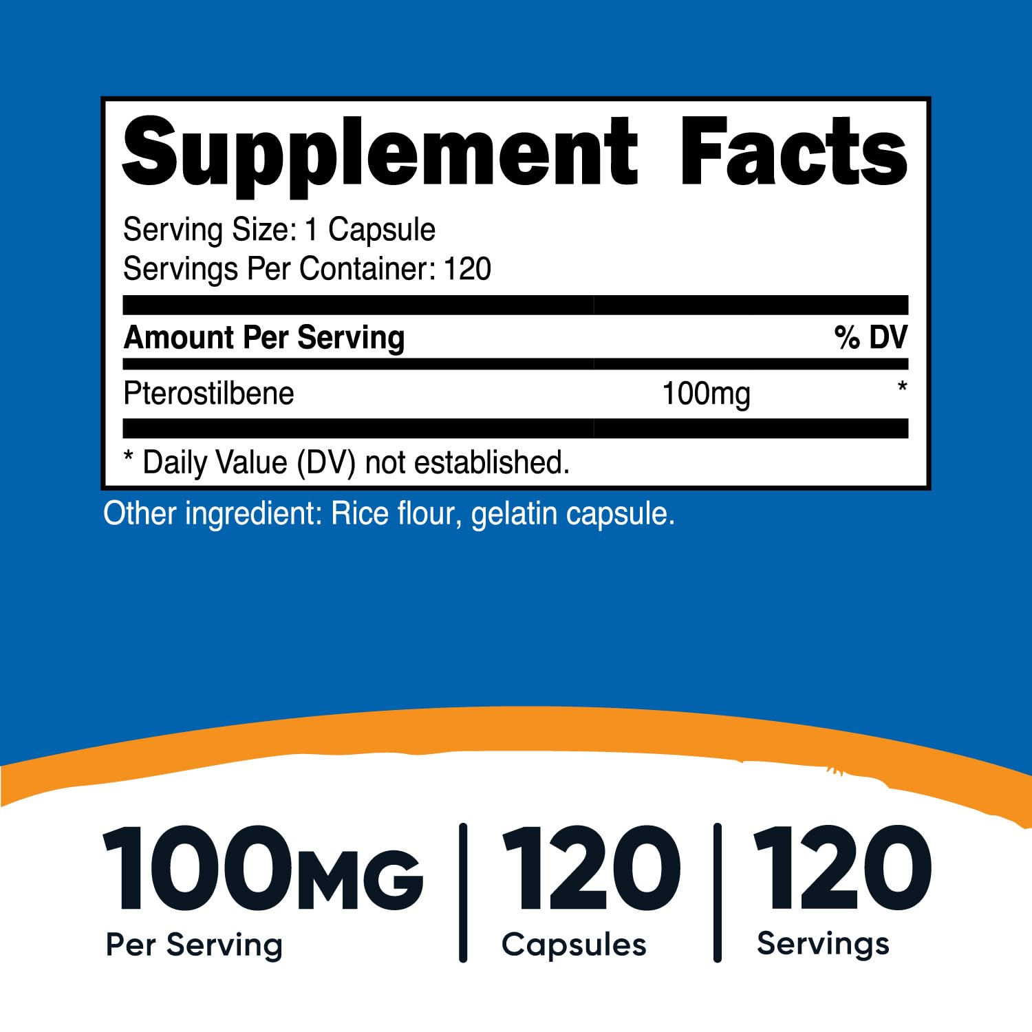 Nutricost Pterostilbene capsules closeup highlighting 100 mg per capsule.