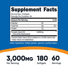 Nutricost Pumpkin Seed Oil bottle of 180 softgels, gluten-free and GMO-free.