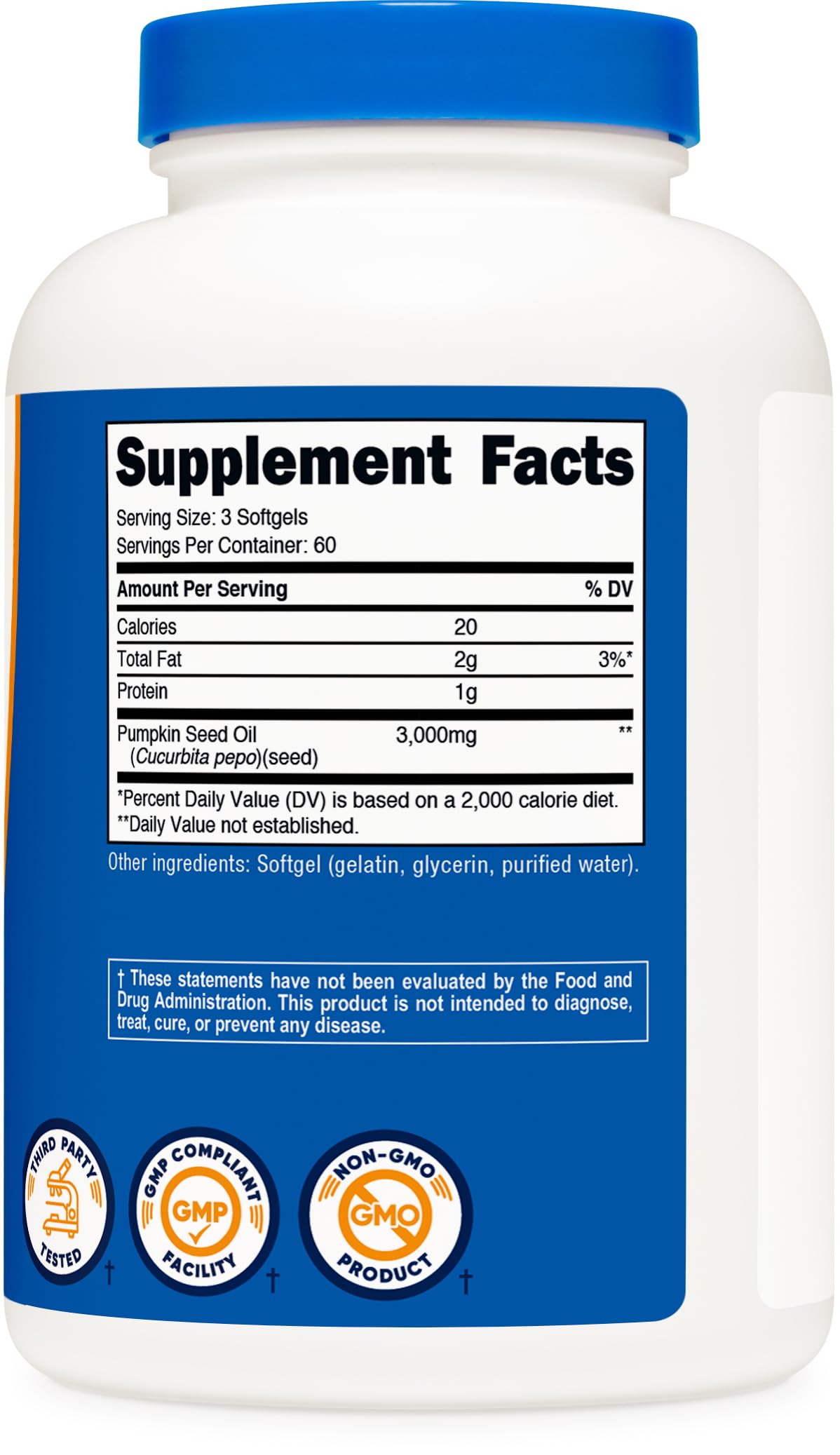 Nutricost Pumpkin Seed Oil softgel capsules arranged for easy daily consumption.