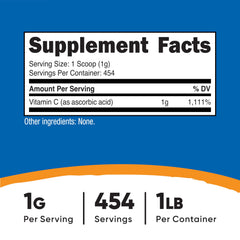 Nutricost vitamin C powder with scoop for precise 1-gram servings.
