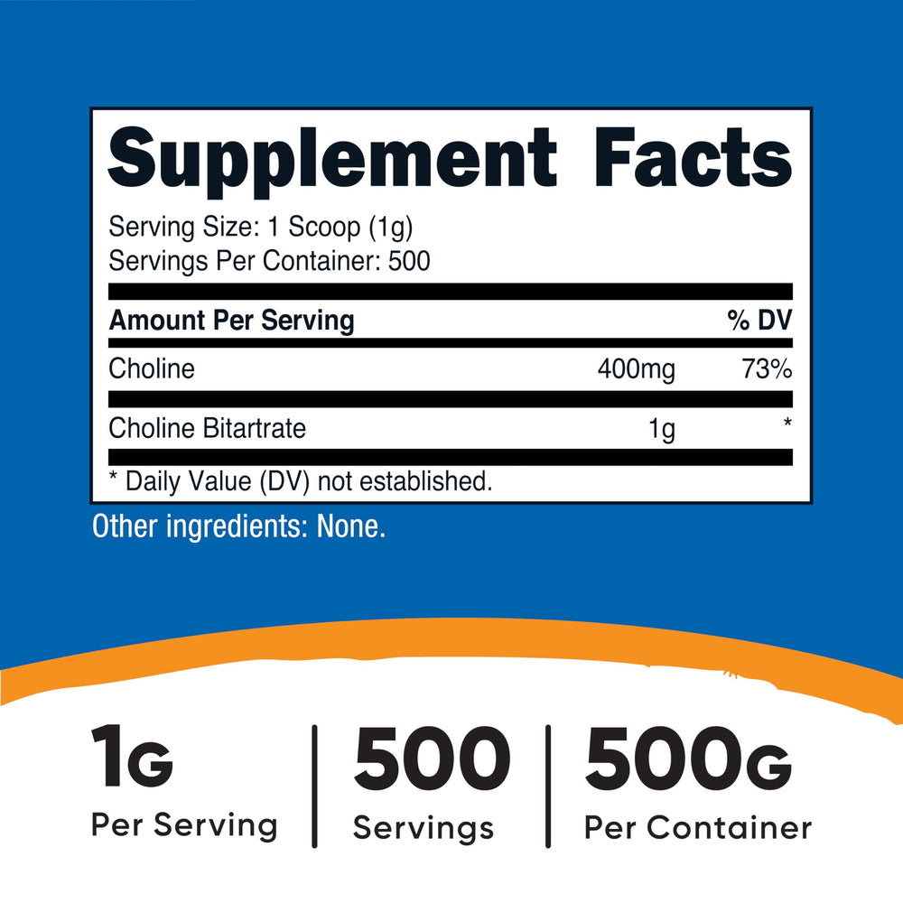 Scoop-in-use with Nutricost Choline Bitartrate powder for convenient dosing