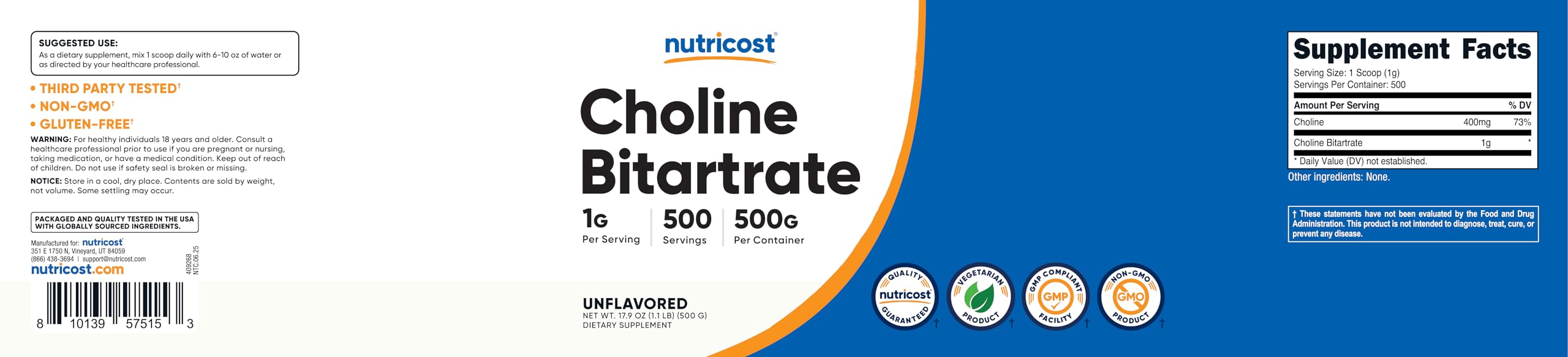 Lab-testing label signaling third-party quality checks for Nutricost powder