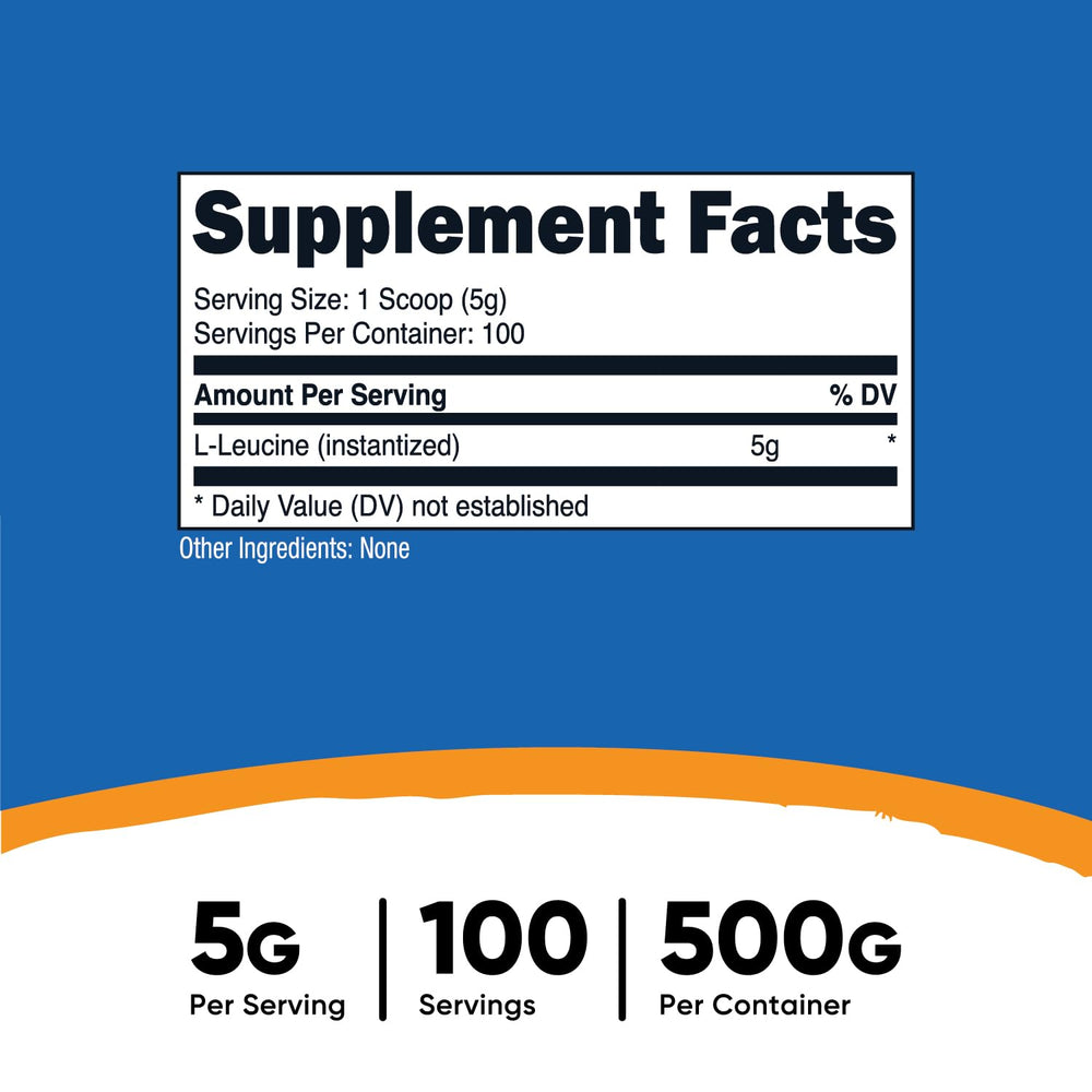 Nutricost L-Leucine measuring scoop with powder ideal for quick servings