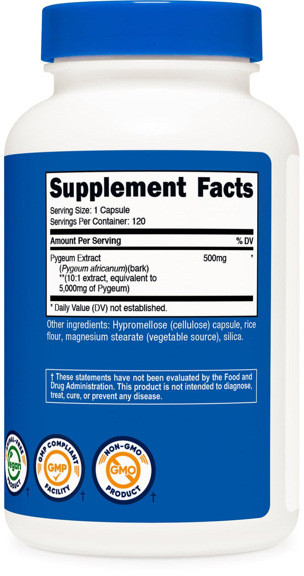Nutricost Pygeum Extract bottle back showing third-party testing information