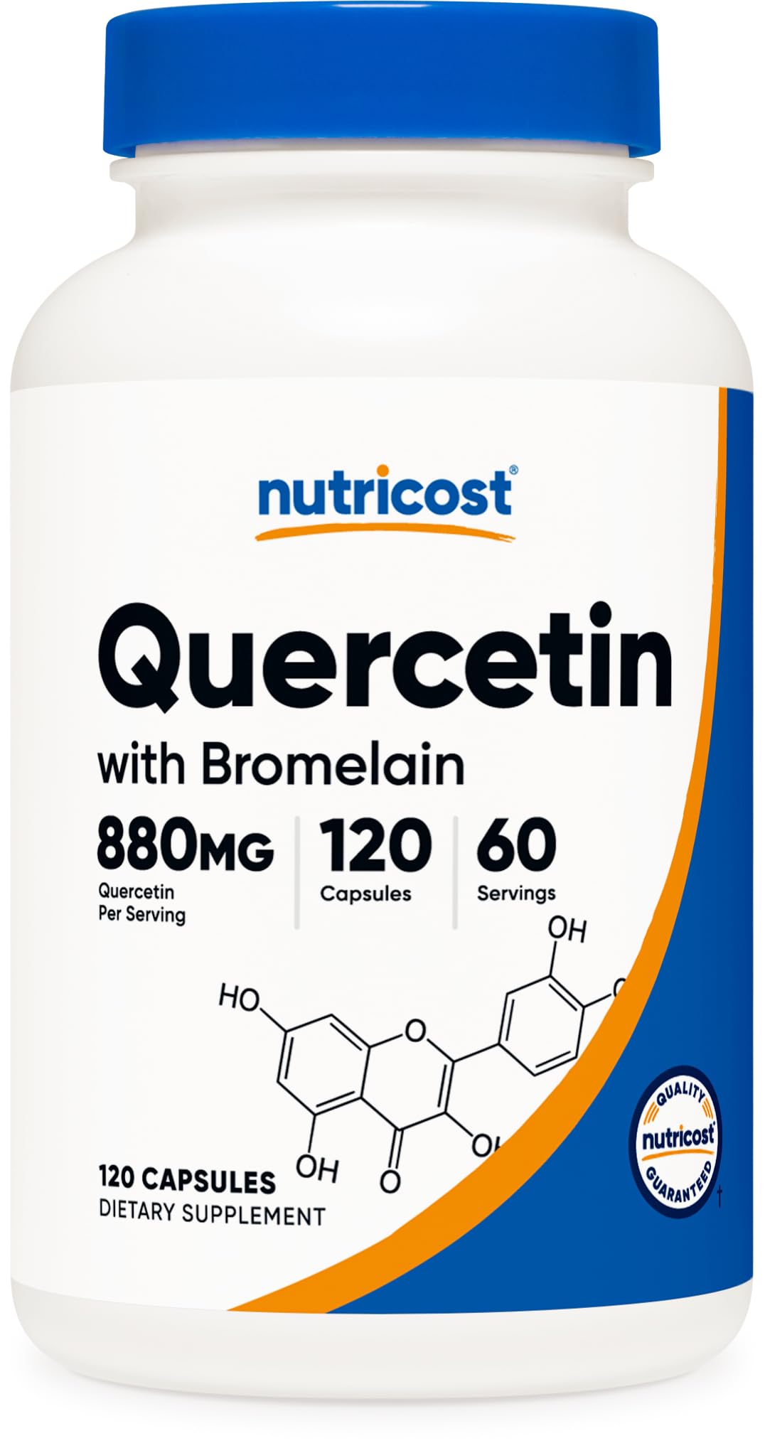 Nutricost Quercetin with Bromelain bottle label for daily wellness.