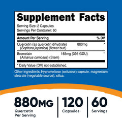 Nutricost Quercetin with Bromelain capsules ready for easy daily use.