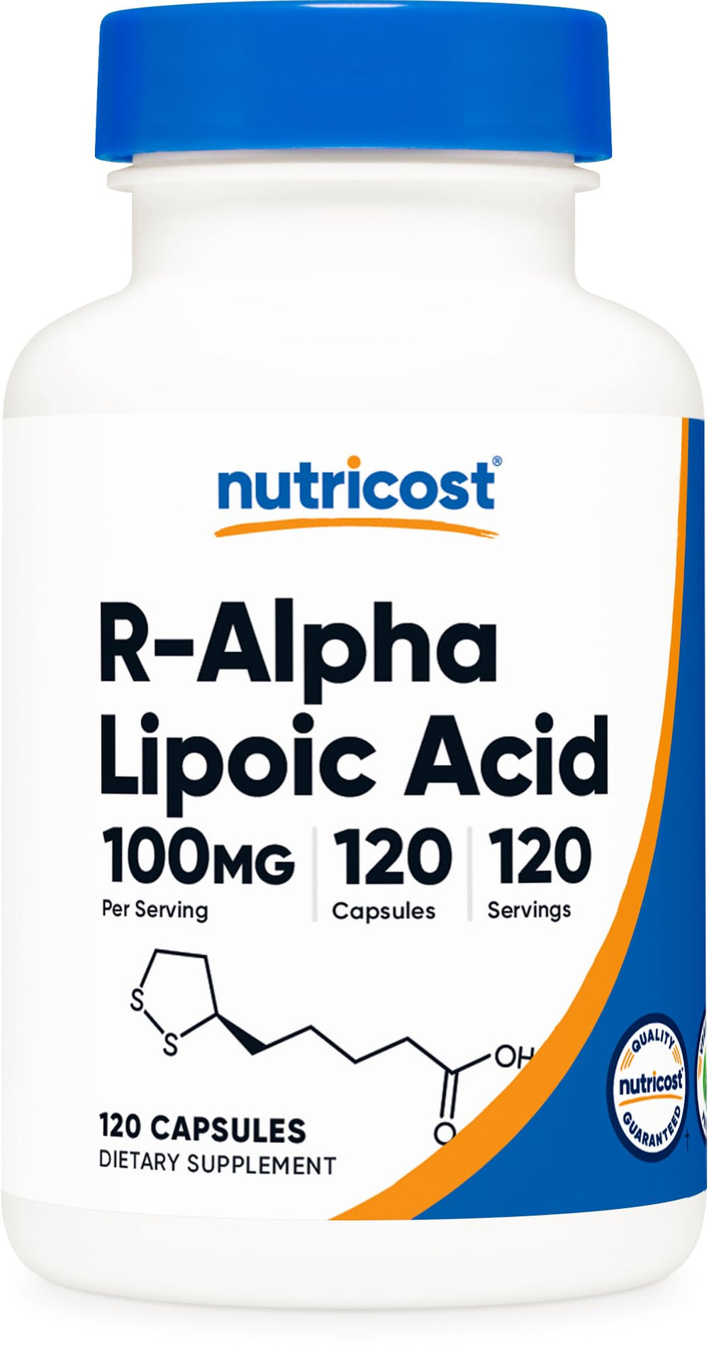 Nutricost R-ALA 100mg bottle front view with a clear, shop-ready label