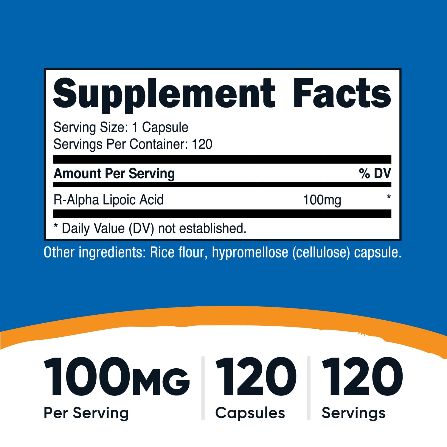 Nutricost R-ALA 100mg capsules close-up, veggie capsules for vegetarian use