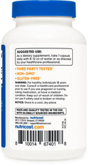 Nutricost R-ALA 100mg label close-up highlighting third-party testing.