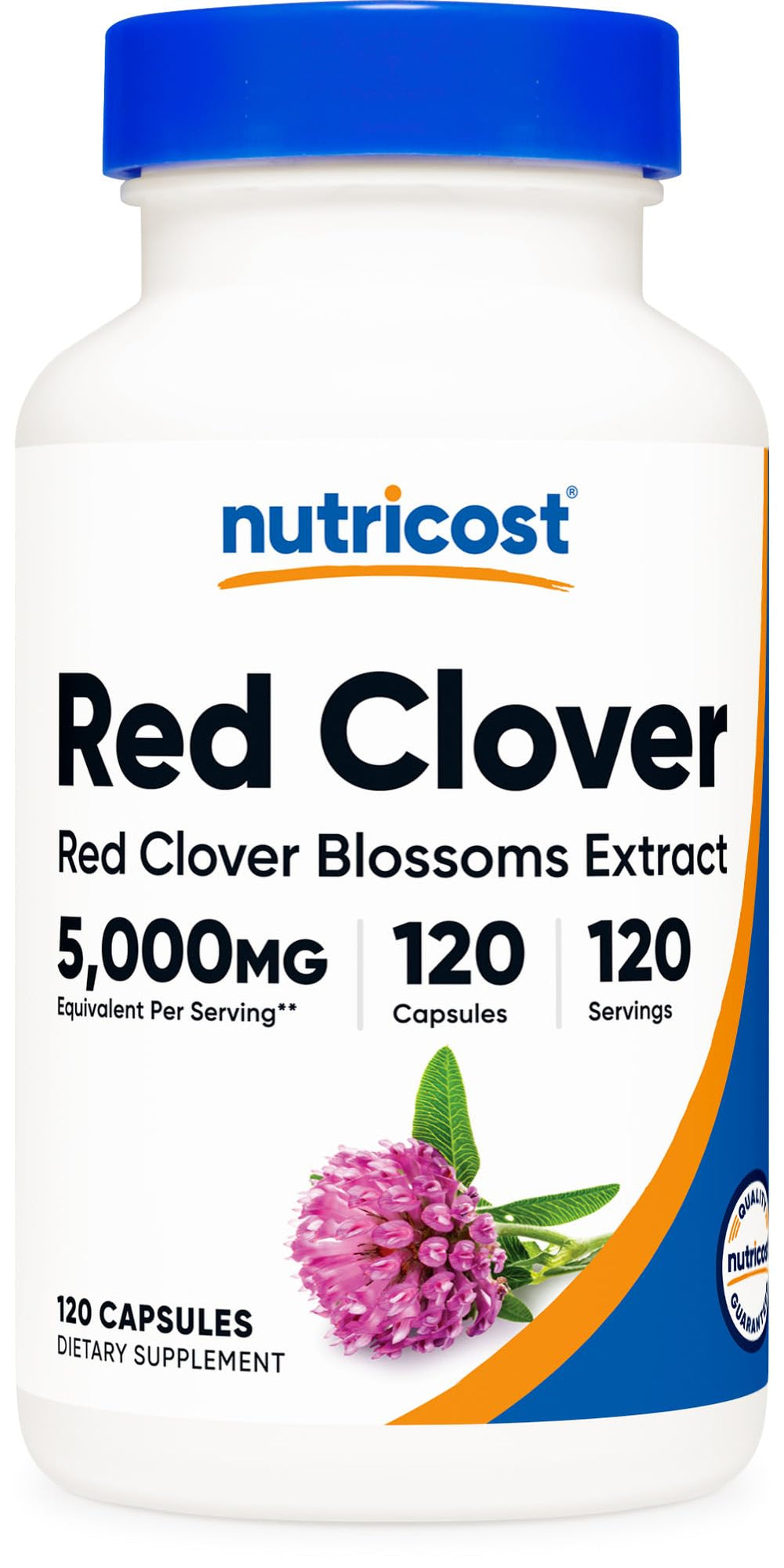 Nutricost red clover blossoms bottle with 120-day vegan capsule supply