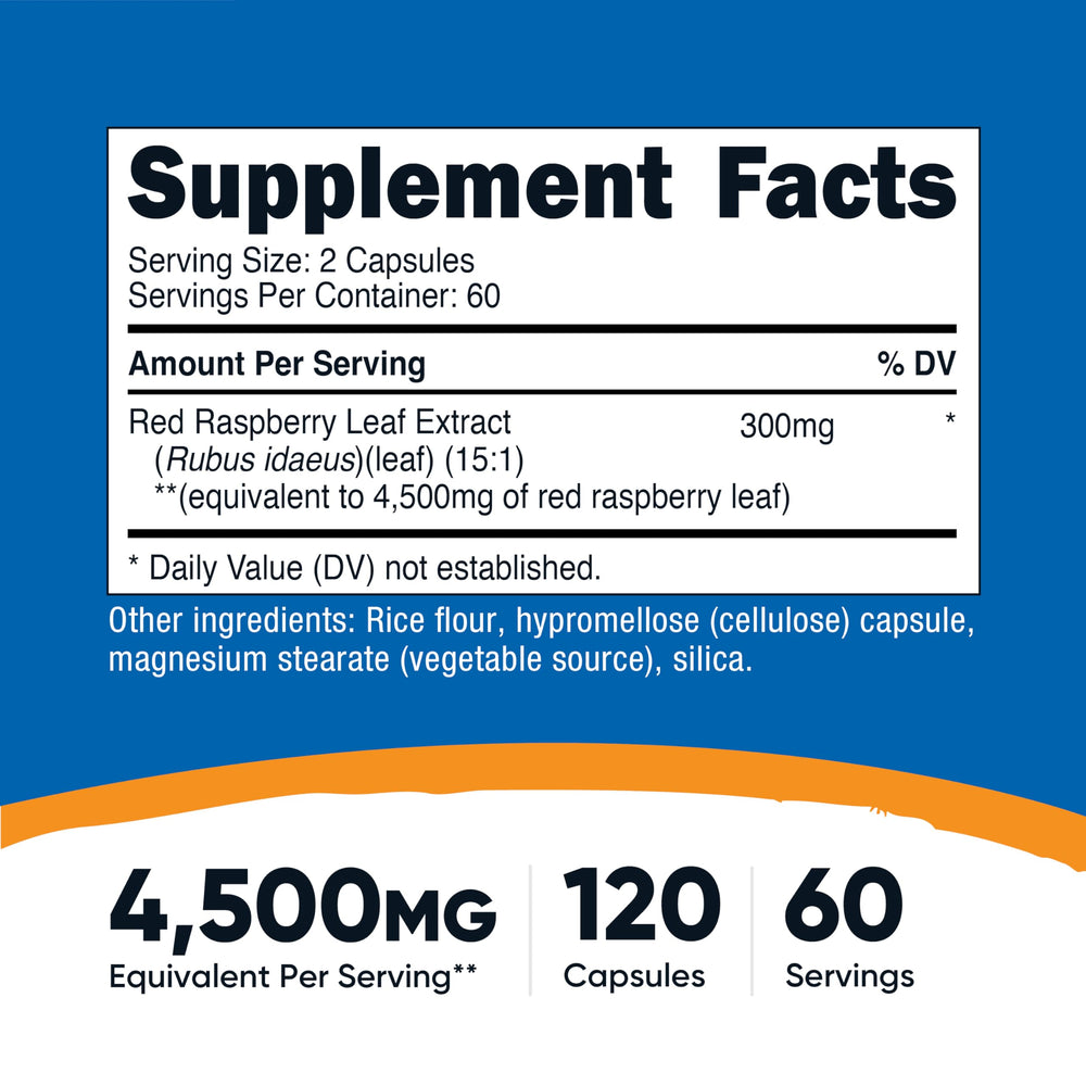 Nutricost Red Raspberry Leaf Extract capsules ready for daily use.