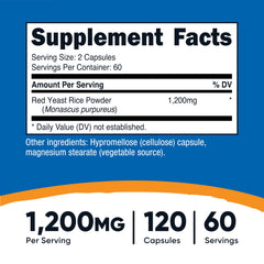 Close-up of Nutricost Red Yeast Rice 1200mg capsules highlighting vegetarian-friendly format.