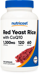 Nutricost red yeast rice with CoQ10 bottle showing dosage information