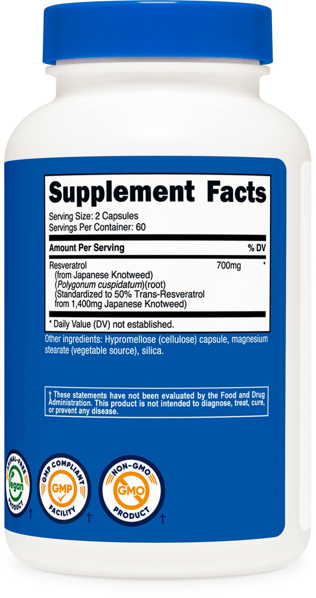 Nutricost Resveratrol 700mg bottle pour demonstrating easy daily intake