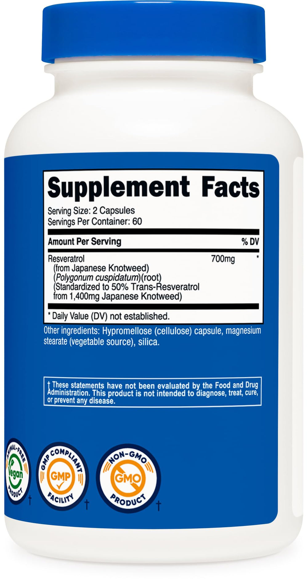 Nutricost Resveratrol 700mg bottle pour demonstrating easy daily intake