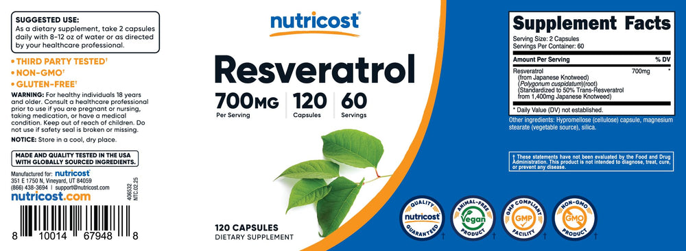 Nutricost Resveratrol 700mg facility image underscoring NSF GMP and FDA registration