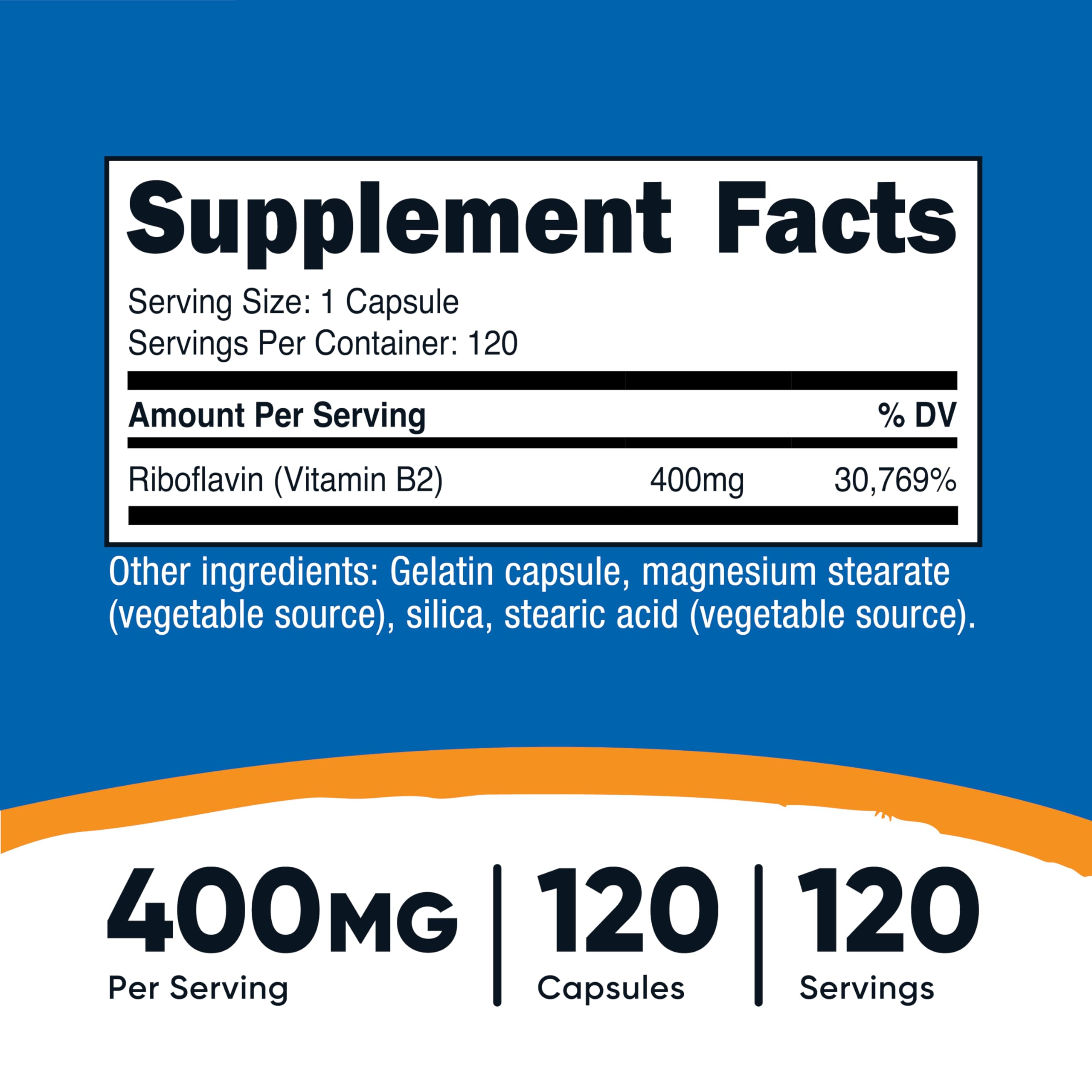 Nutricost Riboflavin 400mg bottle cap shows capsules