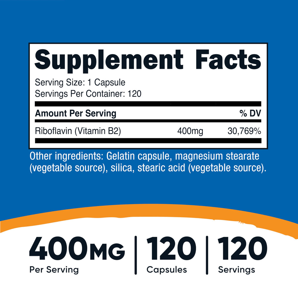 Nutricost Riboflavin 400mg bottle cap shows capsules