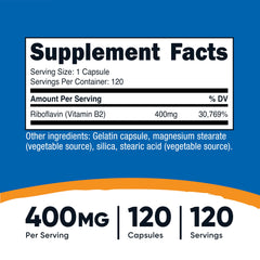 Nutricost Riboflavin 400mg bottle cap shows capsules