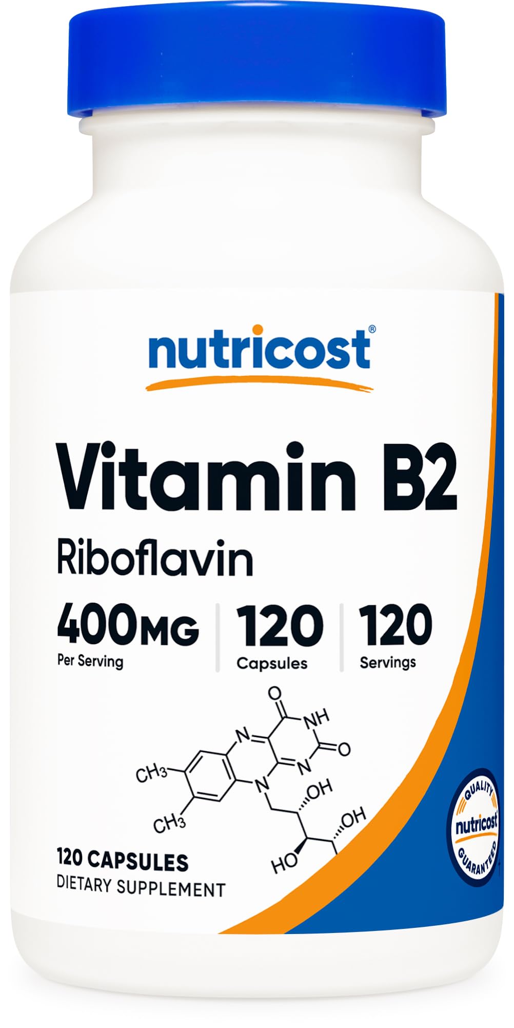 Nutricost Riboflavin 400mg bottle front for daily wellness