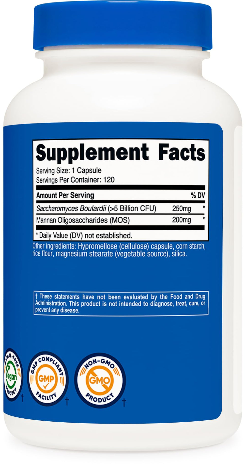 Nutricost Saccharomyces boulardii MOS on shelf for convenient gut support.