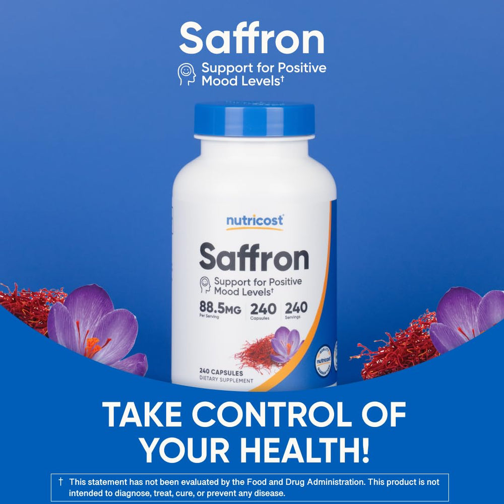 Nutricost saffron capsules on kitchen counter for a simple daily habit