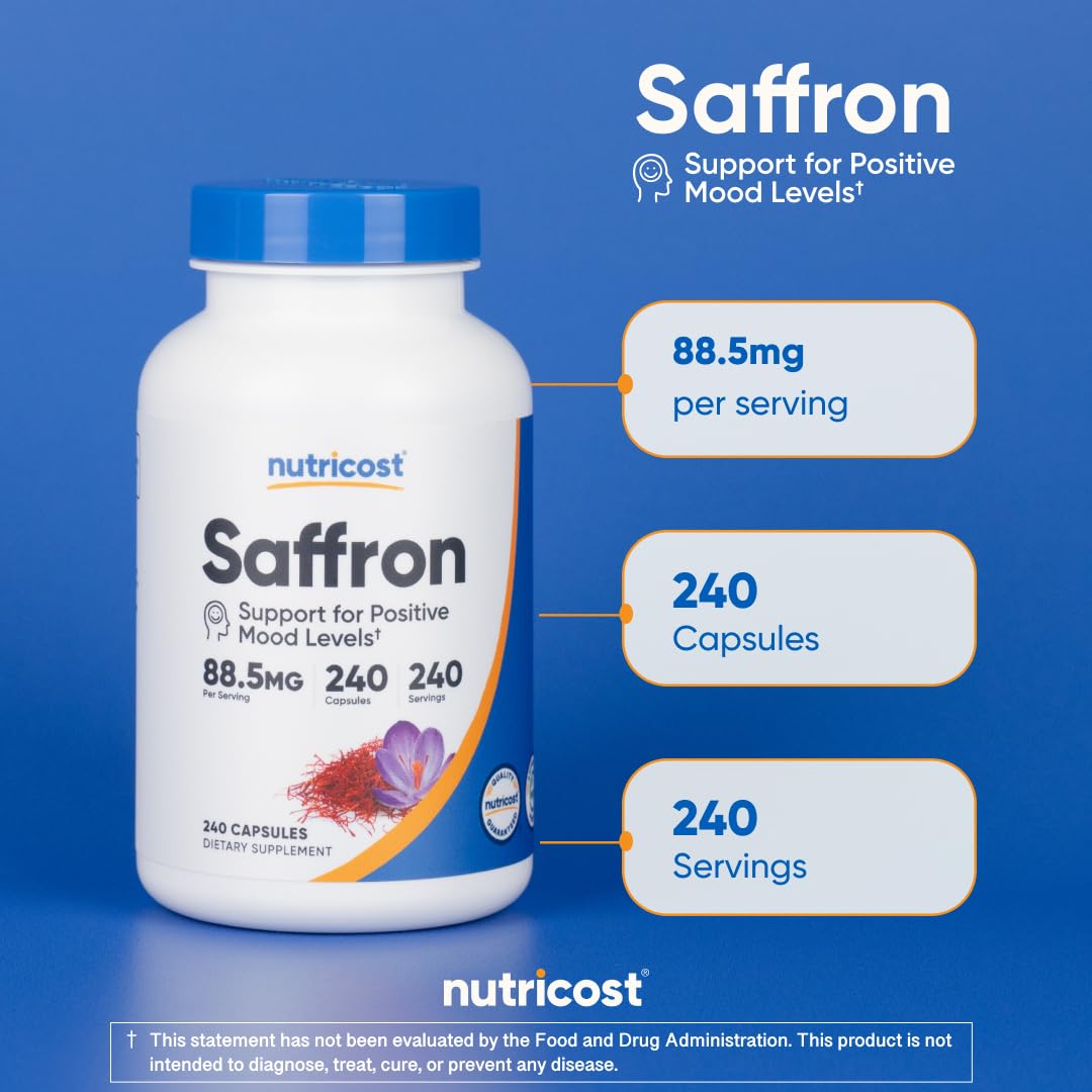 Nutricost saffron extract logo indicating NSF GMP FDA standards