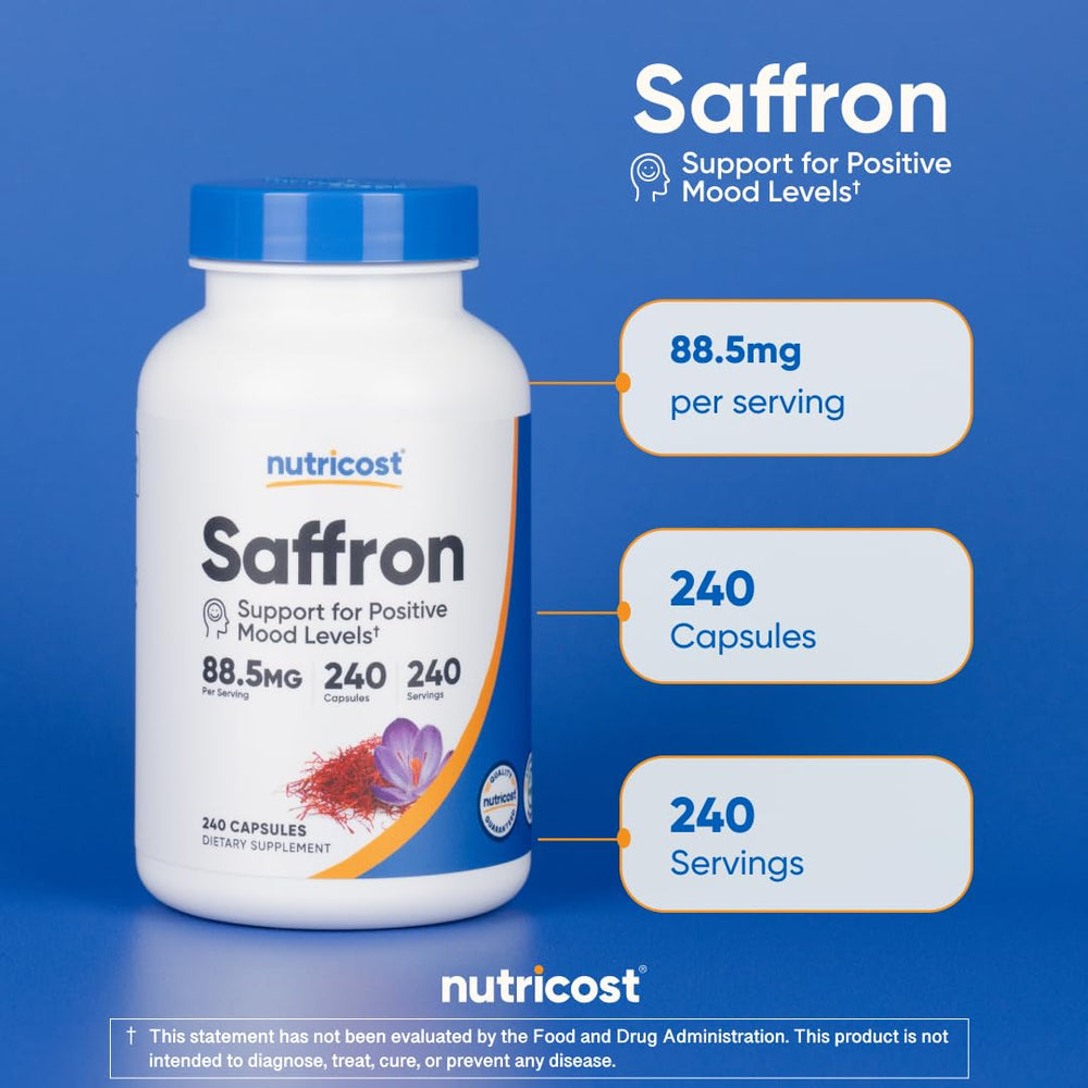 Nutricost saffron extract logo indicating NSF GMP FDA standards