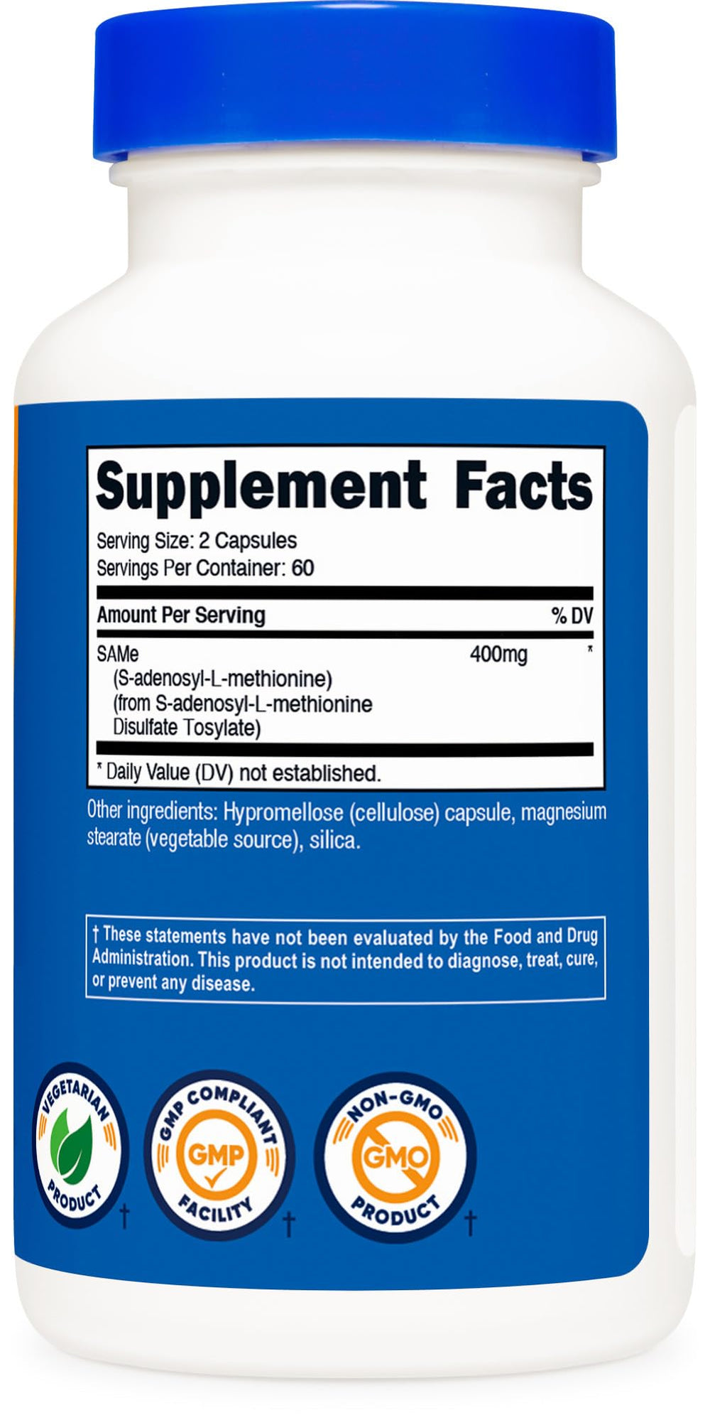 Nutricost SAM-e bottle top shot signaling freshness for reliable daily use