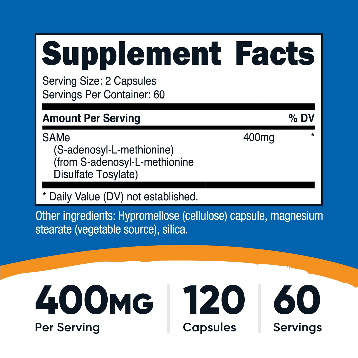 Nutricost SAM-e capsules closeup highlighting veggie capsules for vegetarian-friendly supplementation