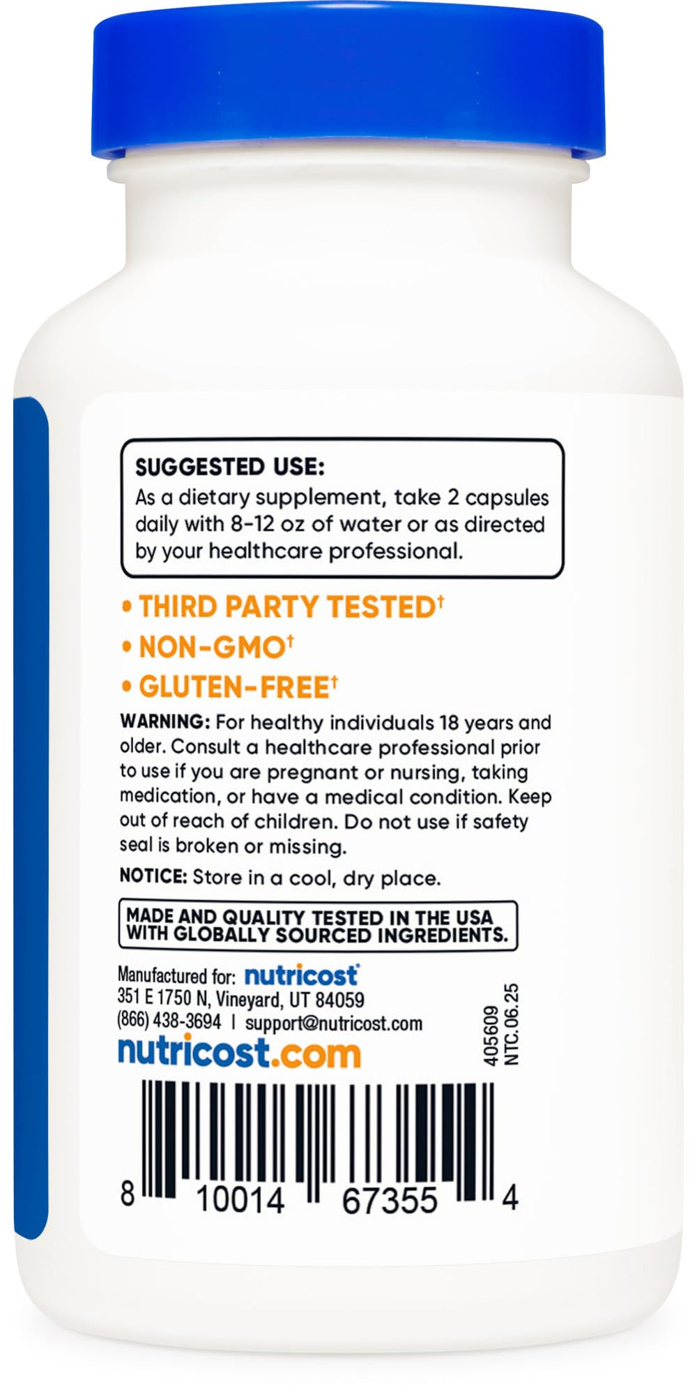Nutricost SAM-e packaging box shows 60 servings and ISO-tested quality assurance