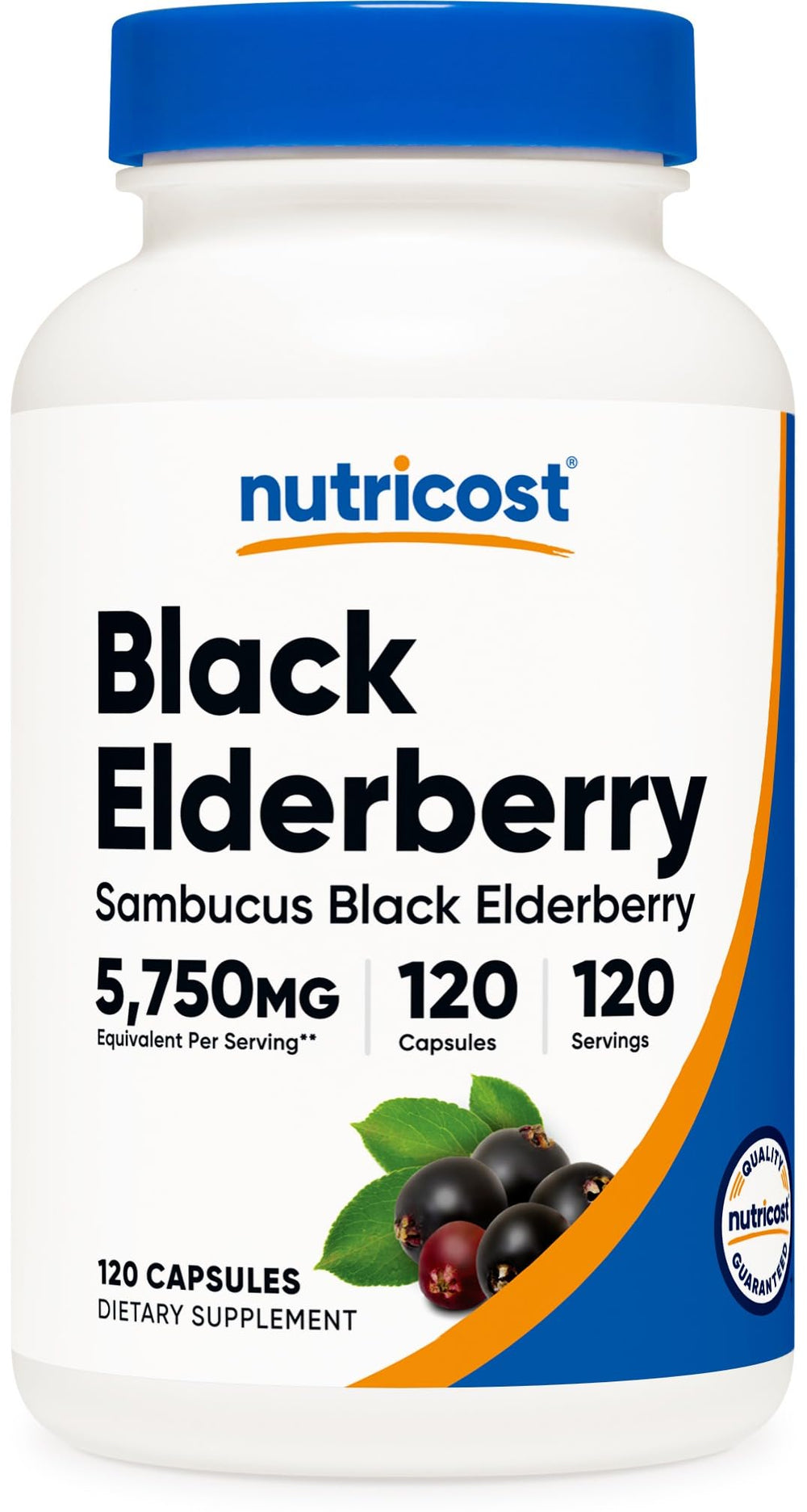 Nutricost saúco negro cápsulas 575 mg en botella para uso diario.