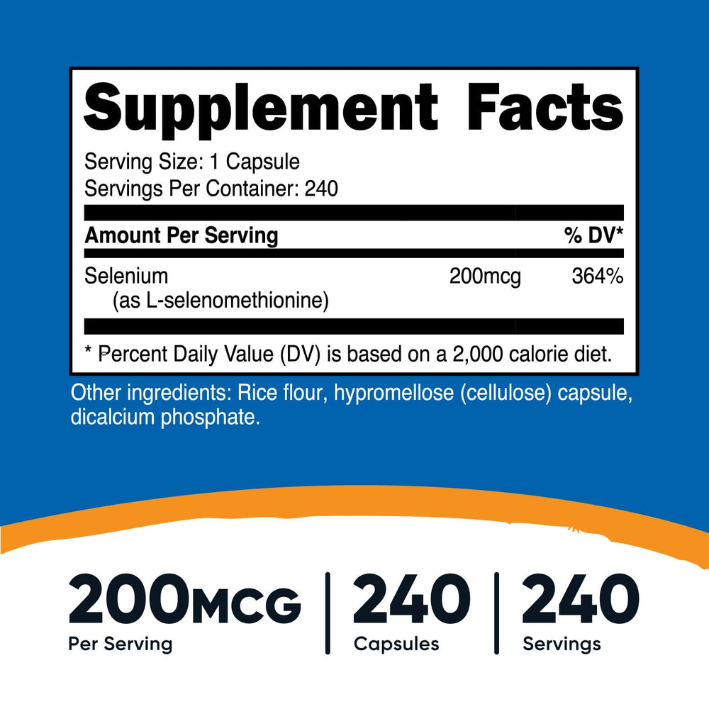 Nutricost Selenium bottle front view for easy daily supplementation.