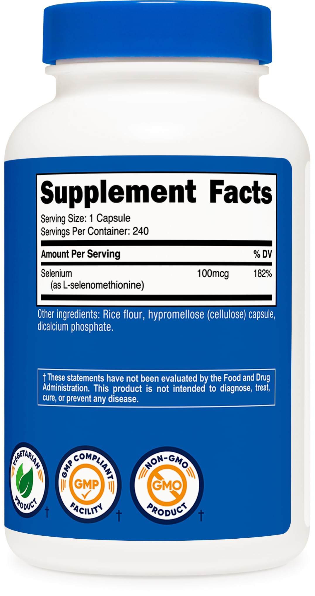 Nutricost bottle on surface noting ISO testing and GMP compliance.