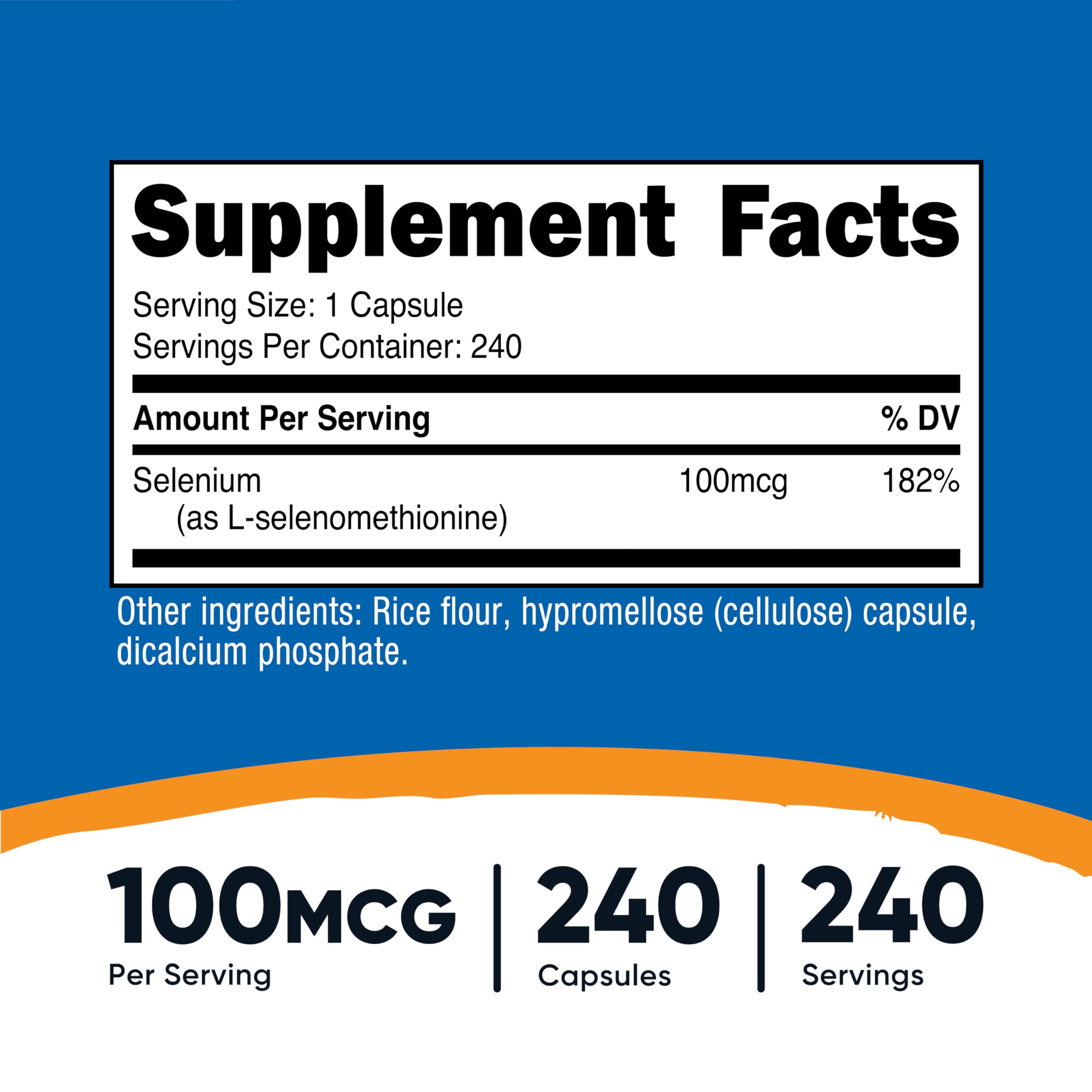 Nutricost Selenium capsules close-up, vegetarian and gluten-free daily supplement.
