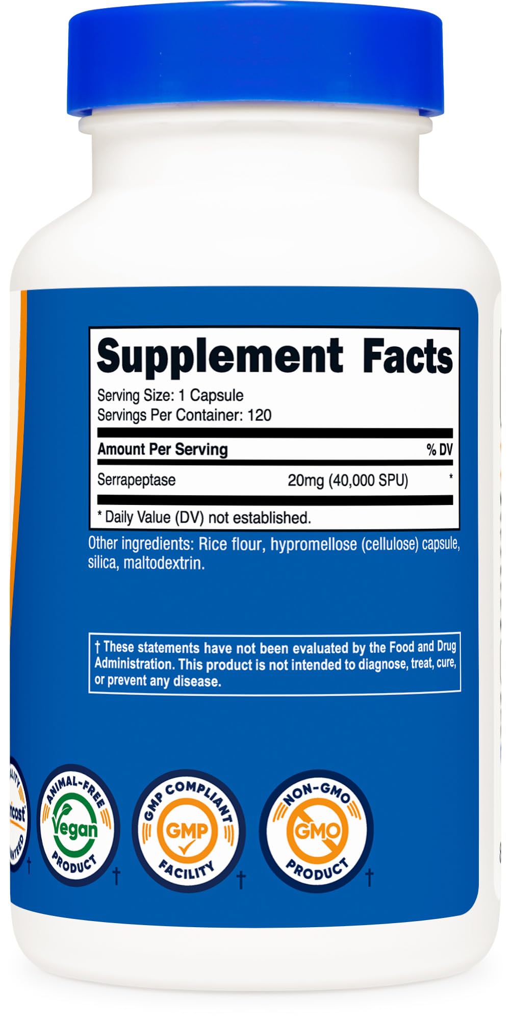 Nutricost Serrapeptase gluten-free label reinforcing allergen-friendly daily supplement