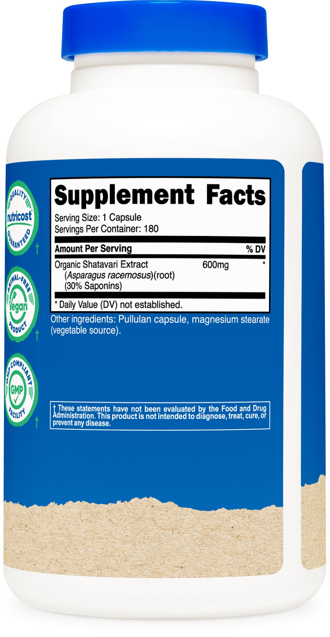 Nutricost Shatavari packaging highlights vegetarian-friendly formula.
