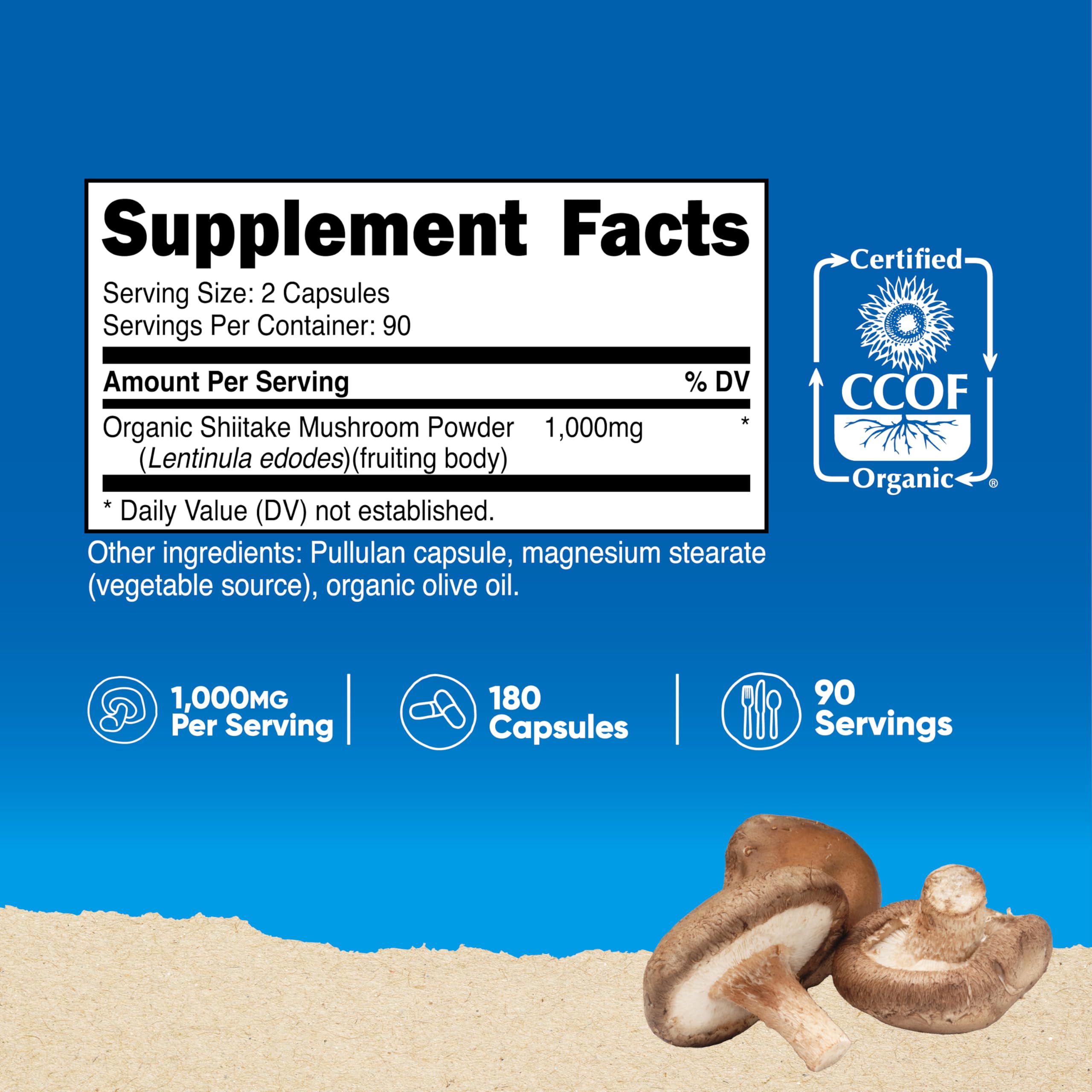Nutricost Shiitake capsules pour demonstrates 500mg per capsule for easy daily dosing.