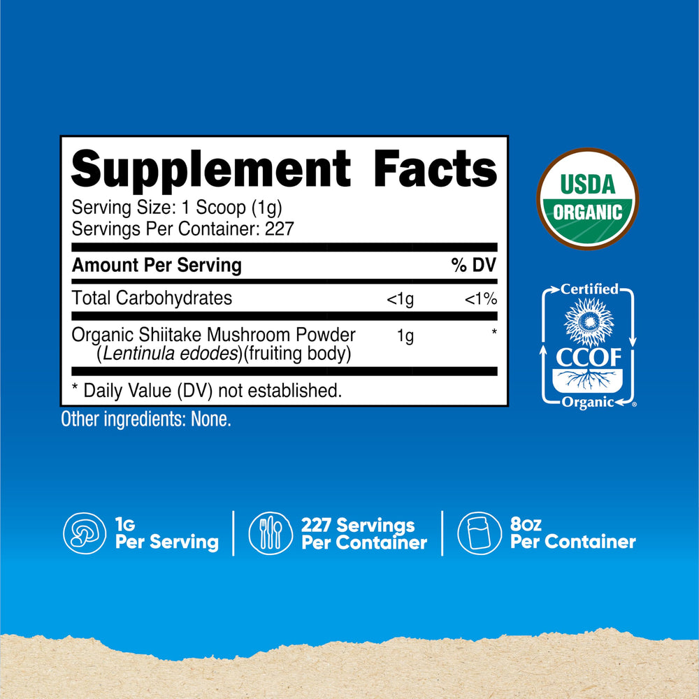 Nutricost Organic Shiitake Powder scoop in bottle for convenient serving.