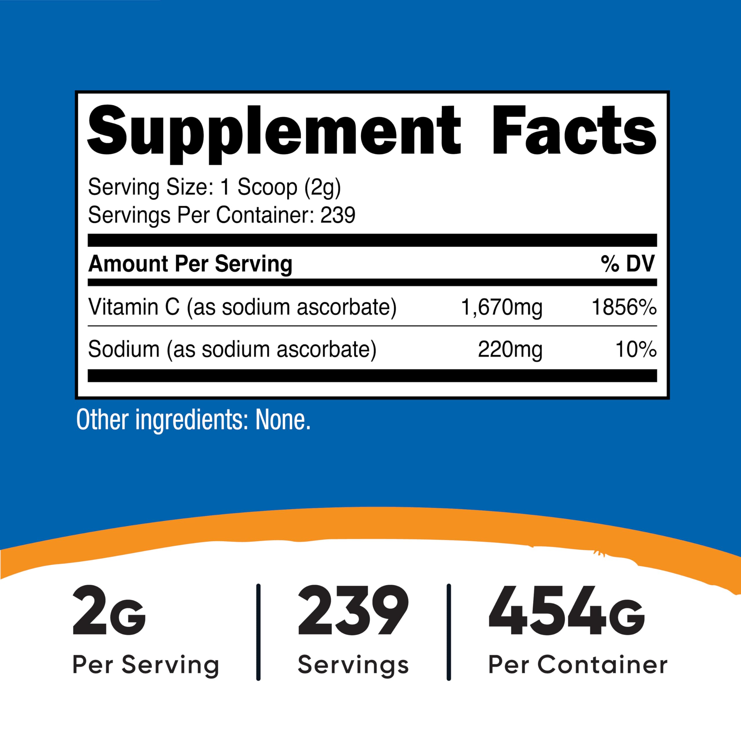 Nutricost unflavored sodium ascorbate powder blends without altering flavor.
