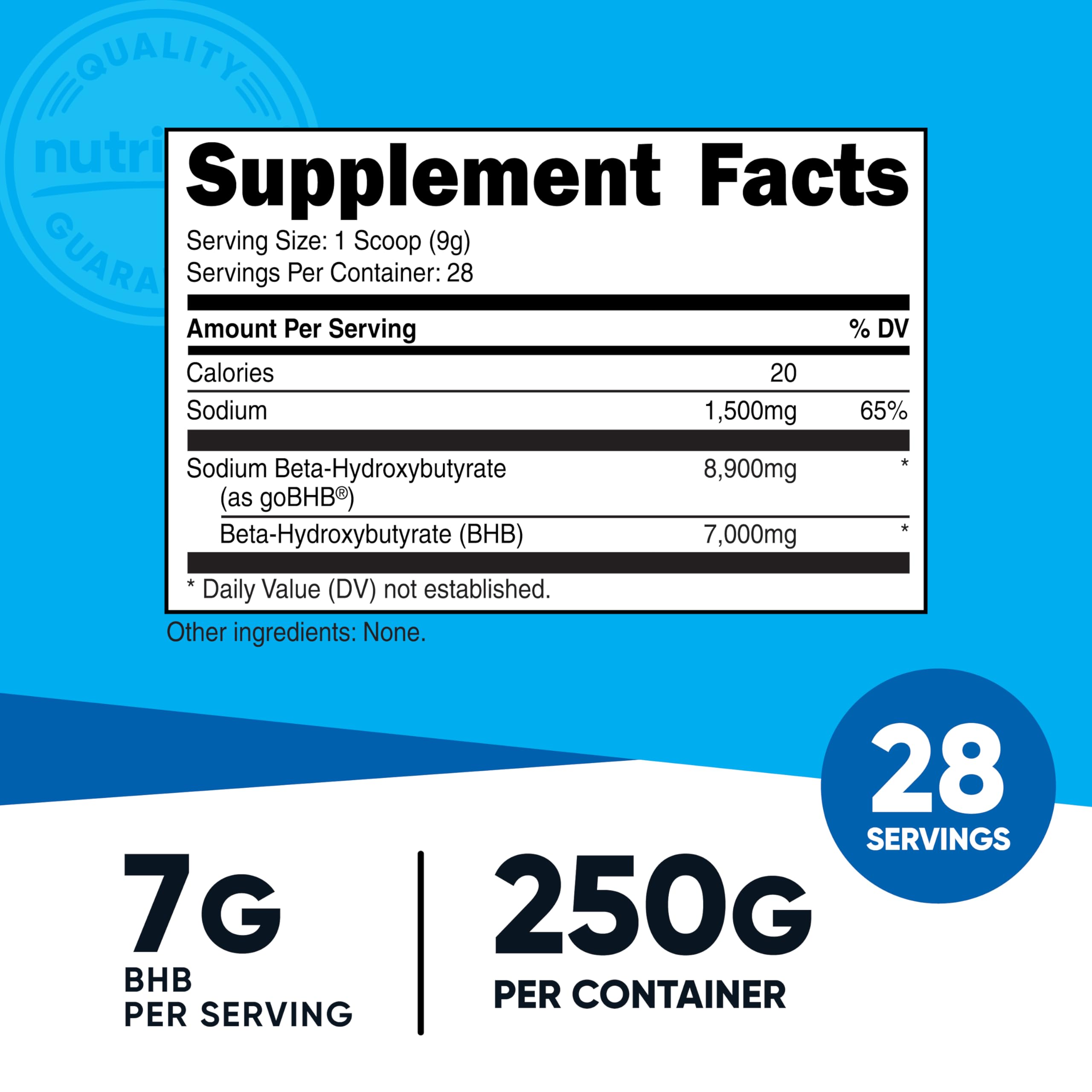 Nutricost Sodium BHB powder serving scoop ready to mix into a drink for energy.