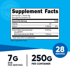 Nutricost Sodium BHB powder serving scoop ready to mix into a drink for energy.
