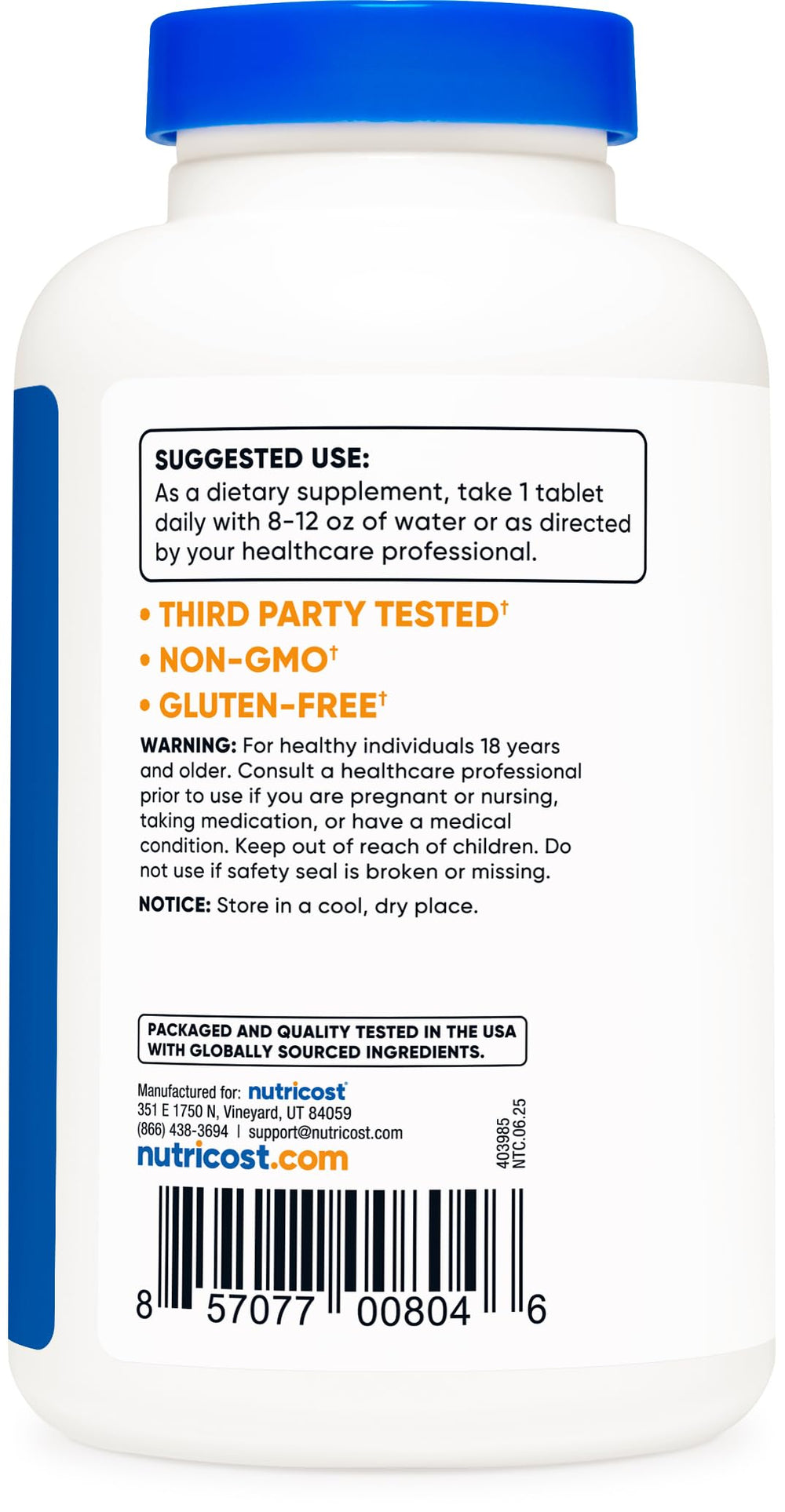 Nutricost Sodium Chloride facility seal confirms GMP-compliant, NSF-certified manufacturing.