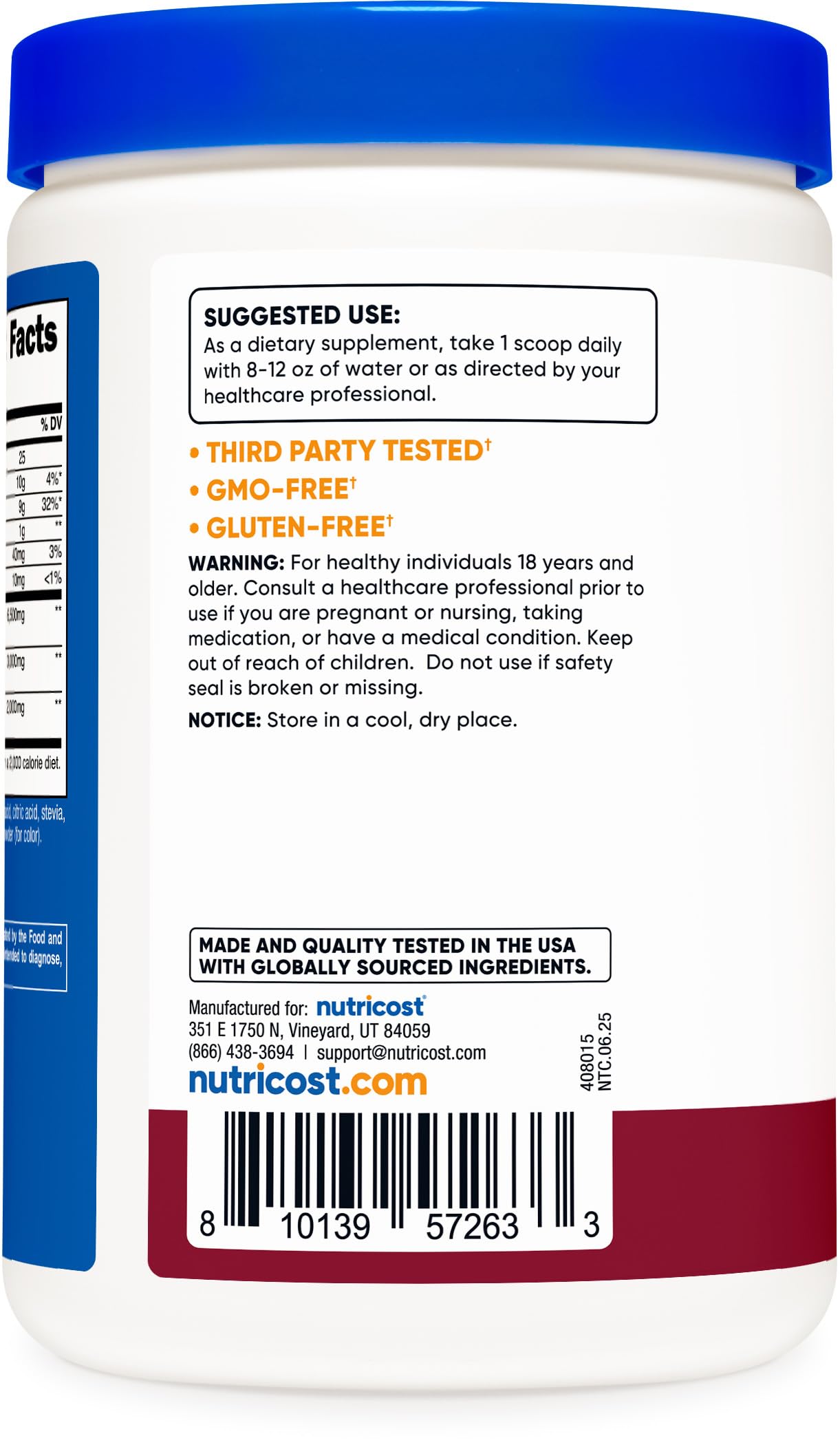 Nutricost label emphasizes non-GMO and third-party tested quality.