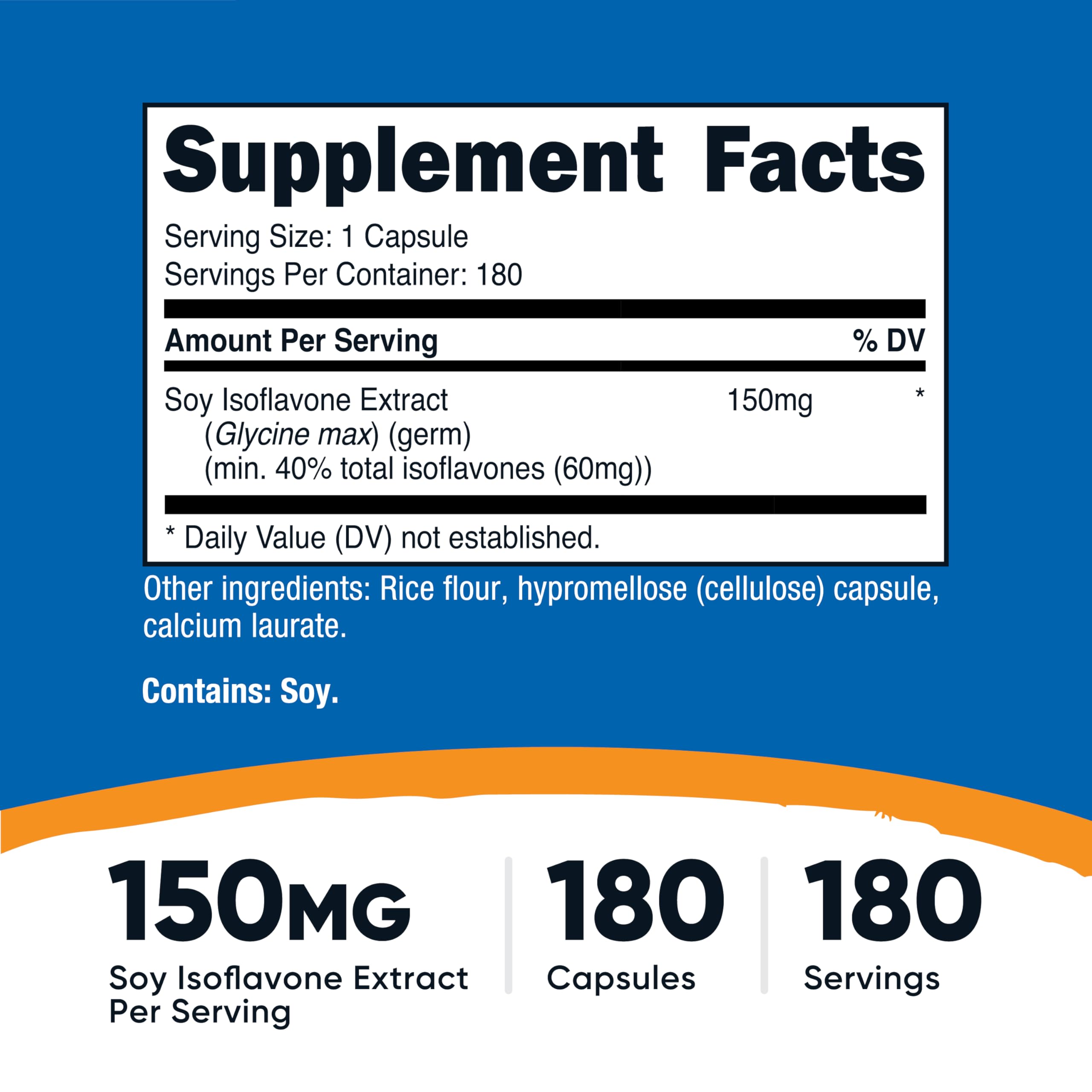Nutricost Soy Isoflavones capsules closeup highlights 150 mg per capsule.