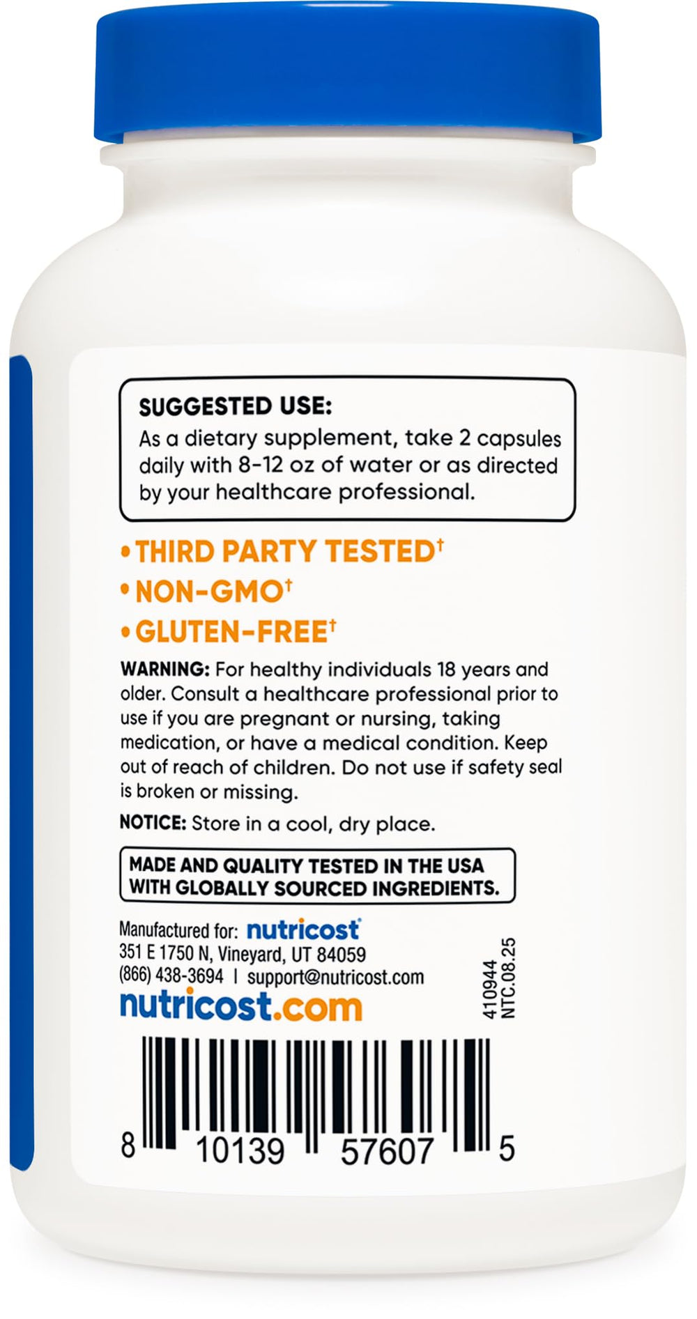 Nutricost Spearmint Leaf bottle showing serving size information.