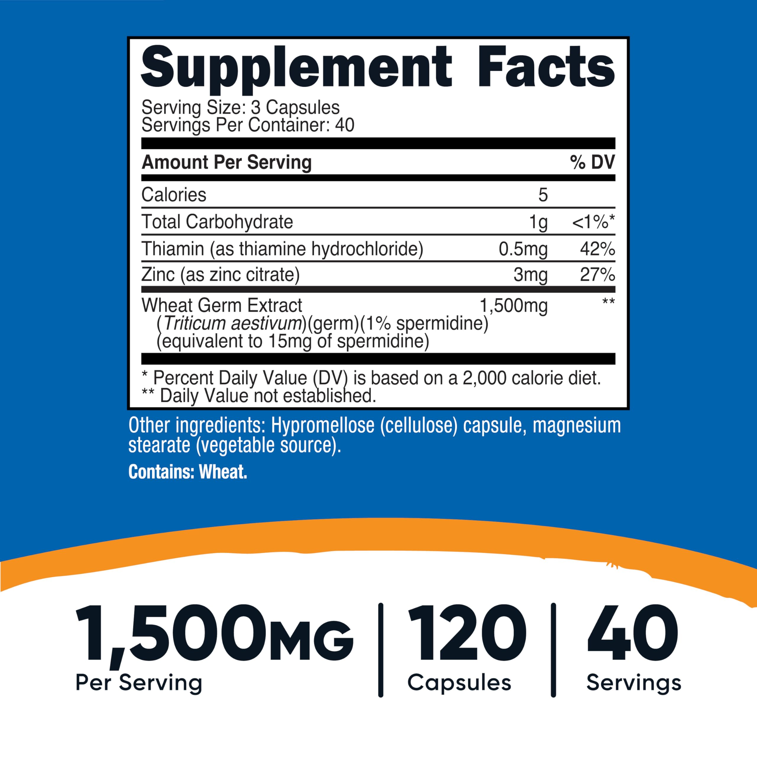 Nutricost Spermidine Wheat Germ Extract capsules close-up showing vegetarian formula