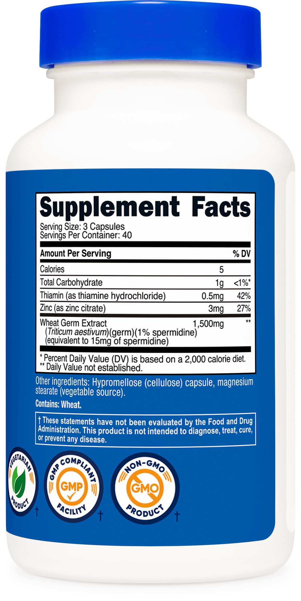 Nutricost Spermidine Wheat Germ Extract seal indicating GMP and FDA compliance