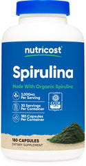 Nutricost Spirulina capsules in bottle for daily vegan-friendly nutrition