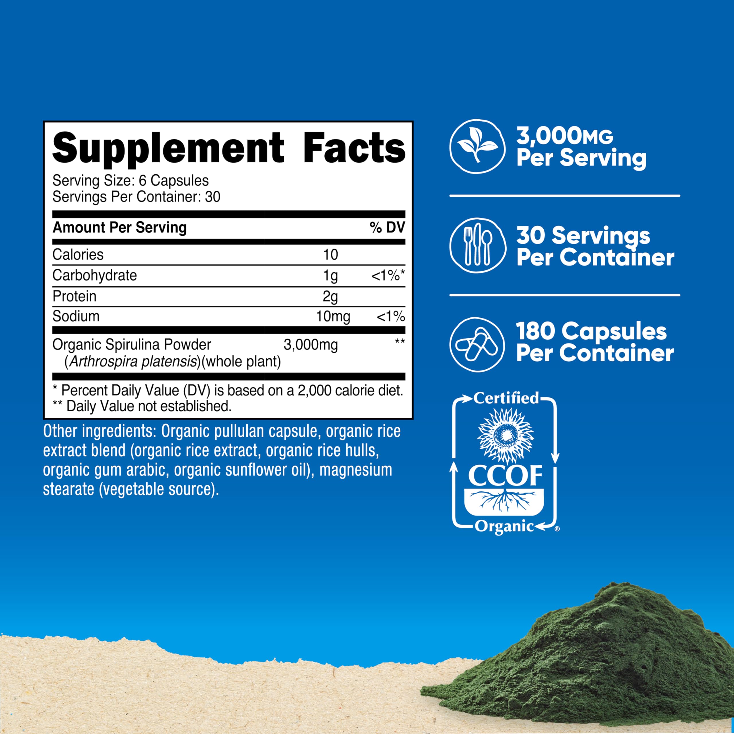 Nutricost Spirulina capsule close-up showing 3000mg potency for clean vegan energy